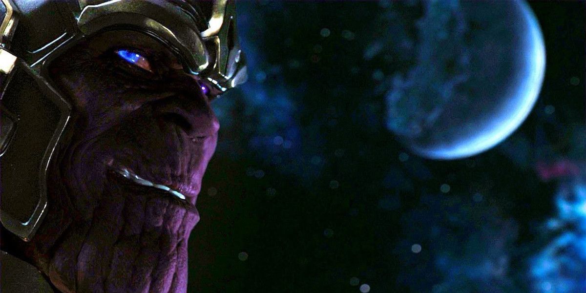 Thanos looks over his shoulder in his first look in the MCU