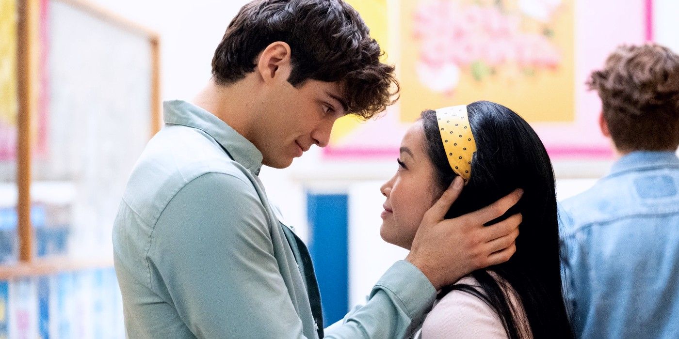 Peter and Lara Jean looking at each other in To All the Boys I've Loved Before.