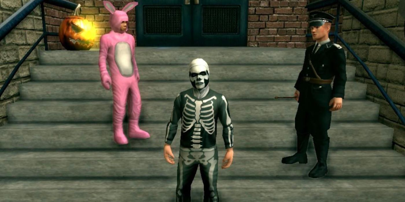 Bully characters wearing Halloween costumes
