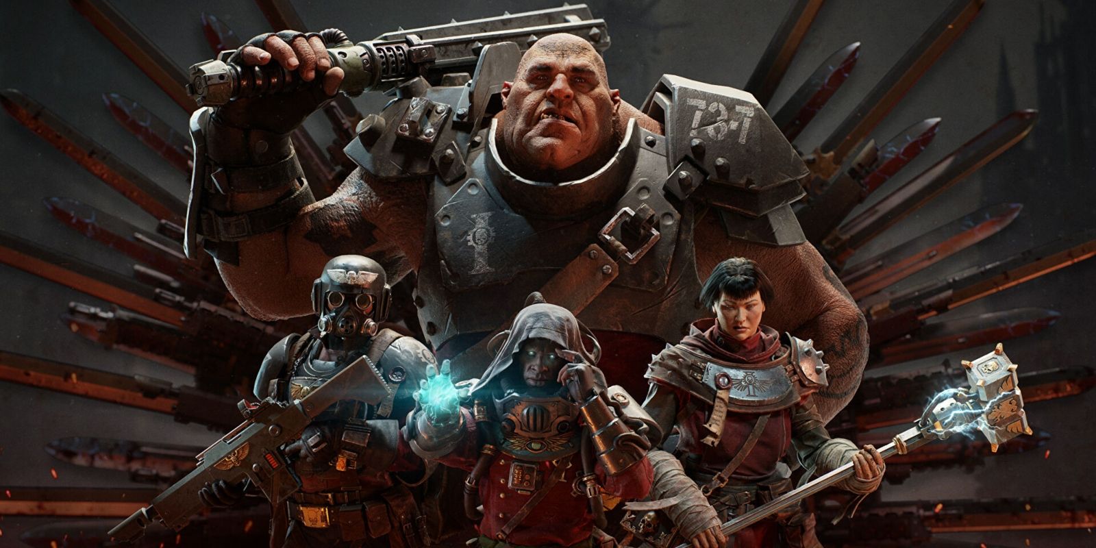 A group shot of the available characters in Warhammer 40k Darktide