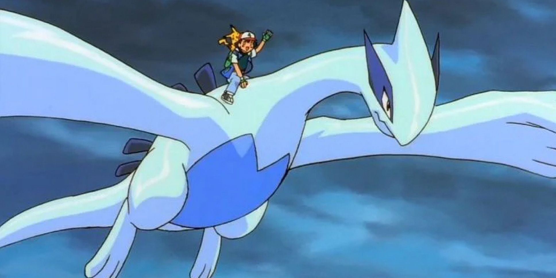 Lugia do anime Pokemon com cinzas e Pikachu 