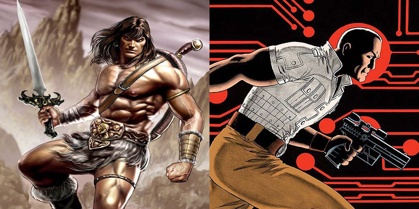 split image of Doc Savage and Conan the Barbarian in comics