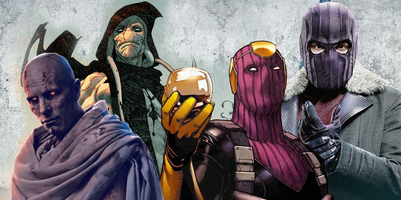 MCU and comic versions of Gorr the God Butcher and Baron Zemo collage