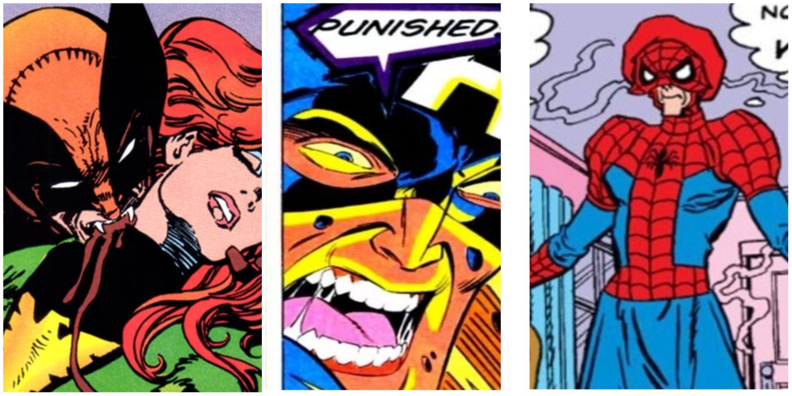 Wolverine becoming a vampire (left), the Punisher becoming Captain America (center) and Aunt May gaining spider-powers (right) are all examples of Marvel's What If going too far.