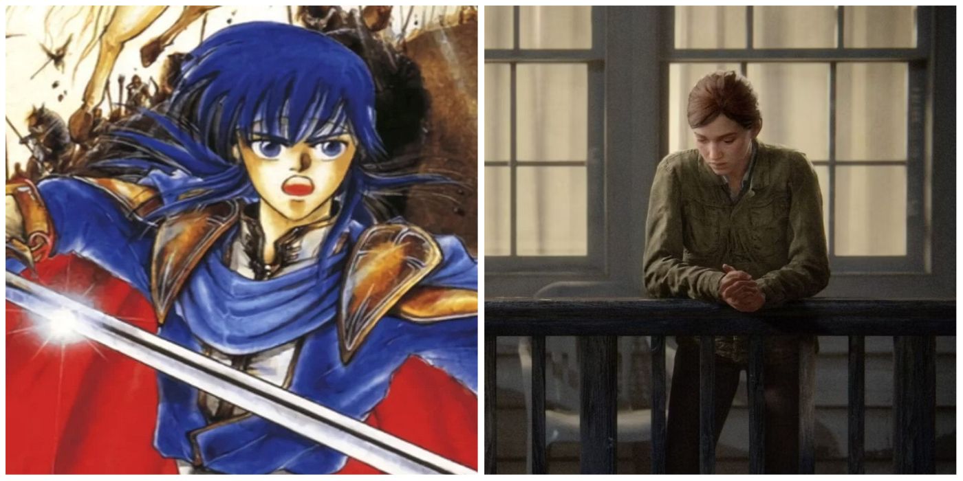 Split image of Sigurd from Fire Emblem 4 and Ellie from Last of Us Part II