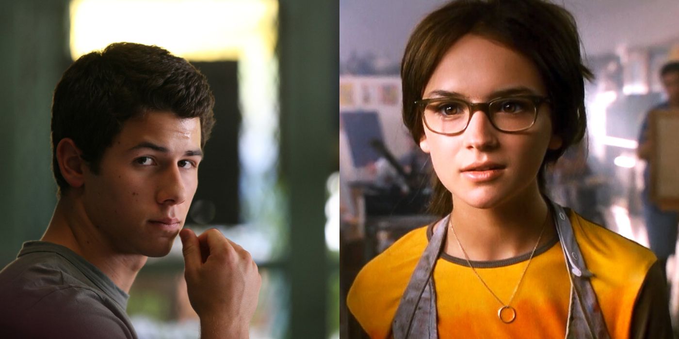 Split image; Nick Jonas as Doug in Careful What You Wish For on the left and Rachel Leigh Cook as Laney Boggs in She's All That.