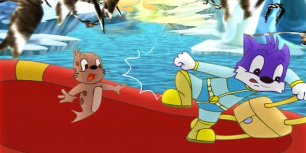Blue Cat and Otter on a raft in 3000 Whys of Blue Cat