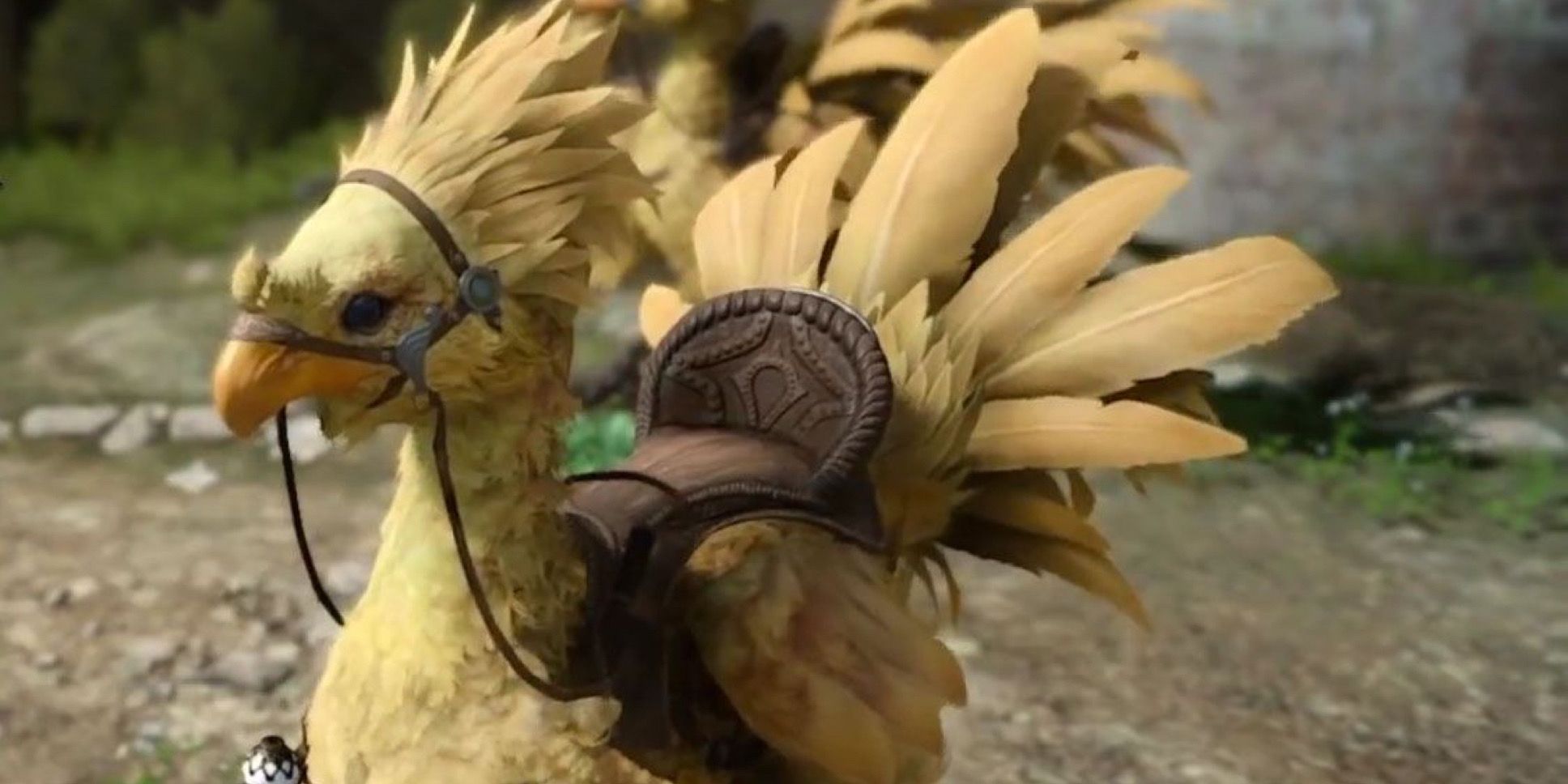 Chocobo com uma sela parecendo majestoso no remake de Final Fantasy