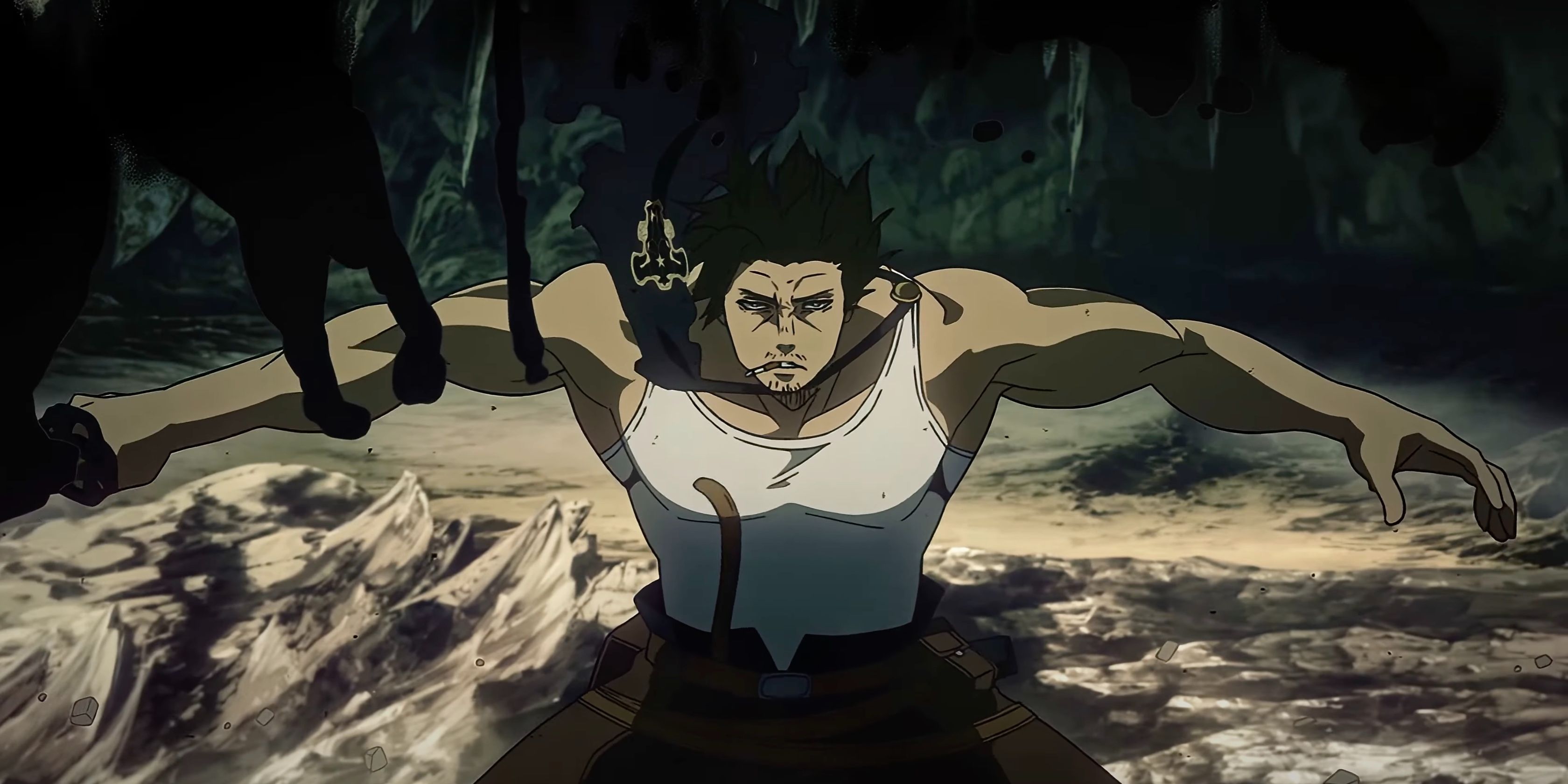 Yami unleashing his full power as darkness engulfs his right arm