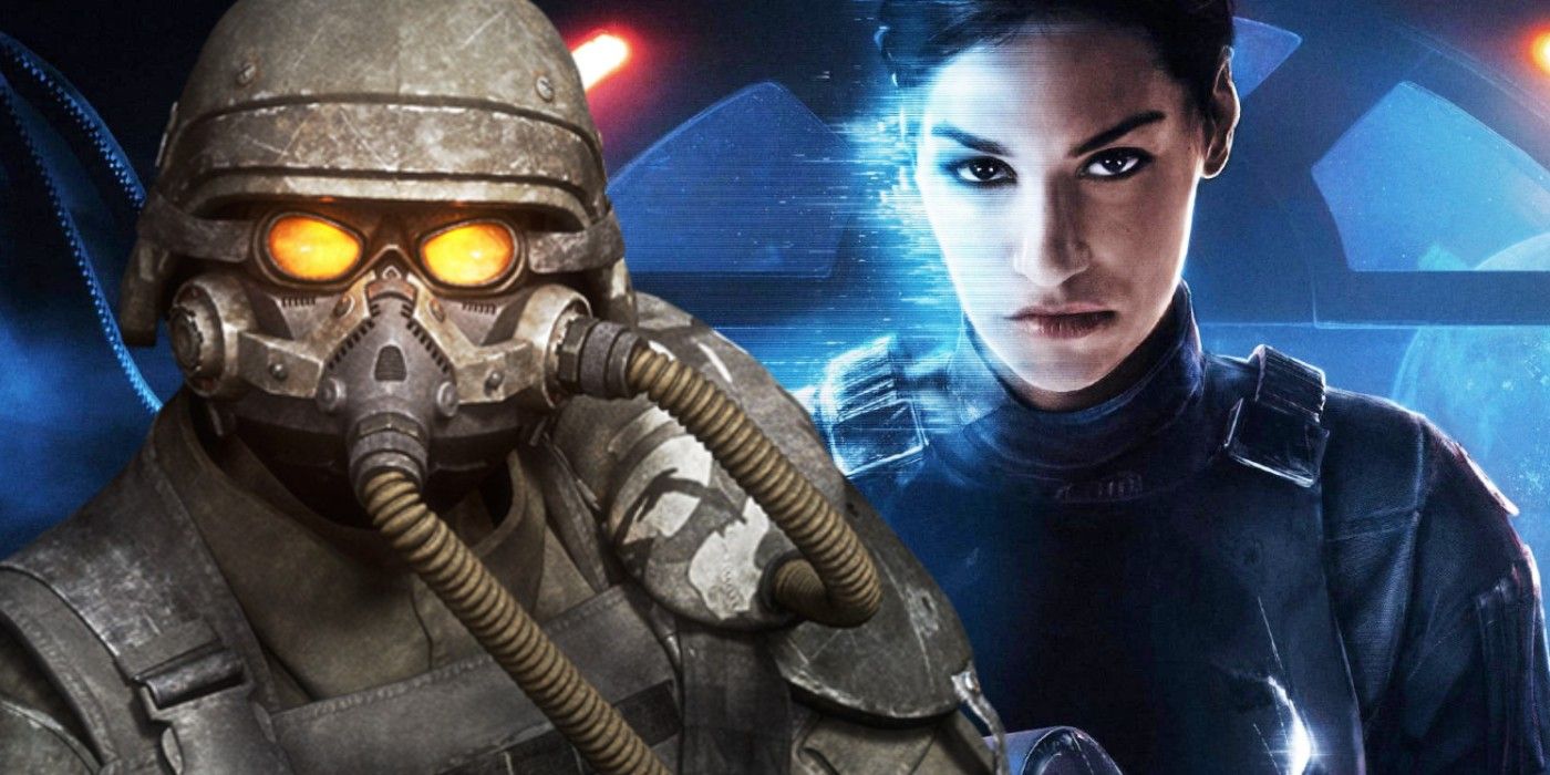 A split image of a Helghast soldier from Killzone 2 and Iden Versio from Star Wars Battlefront II