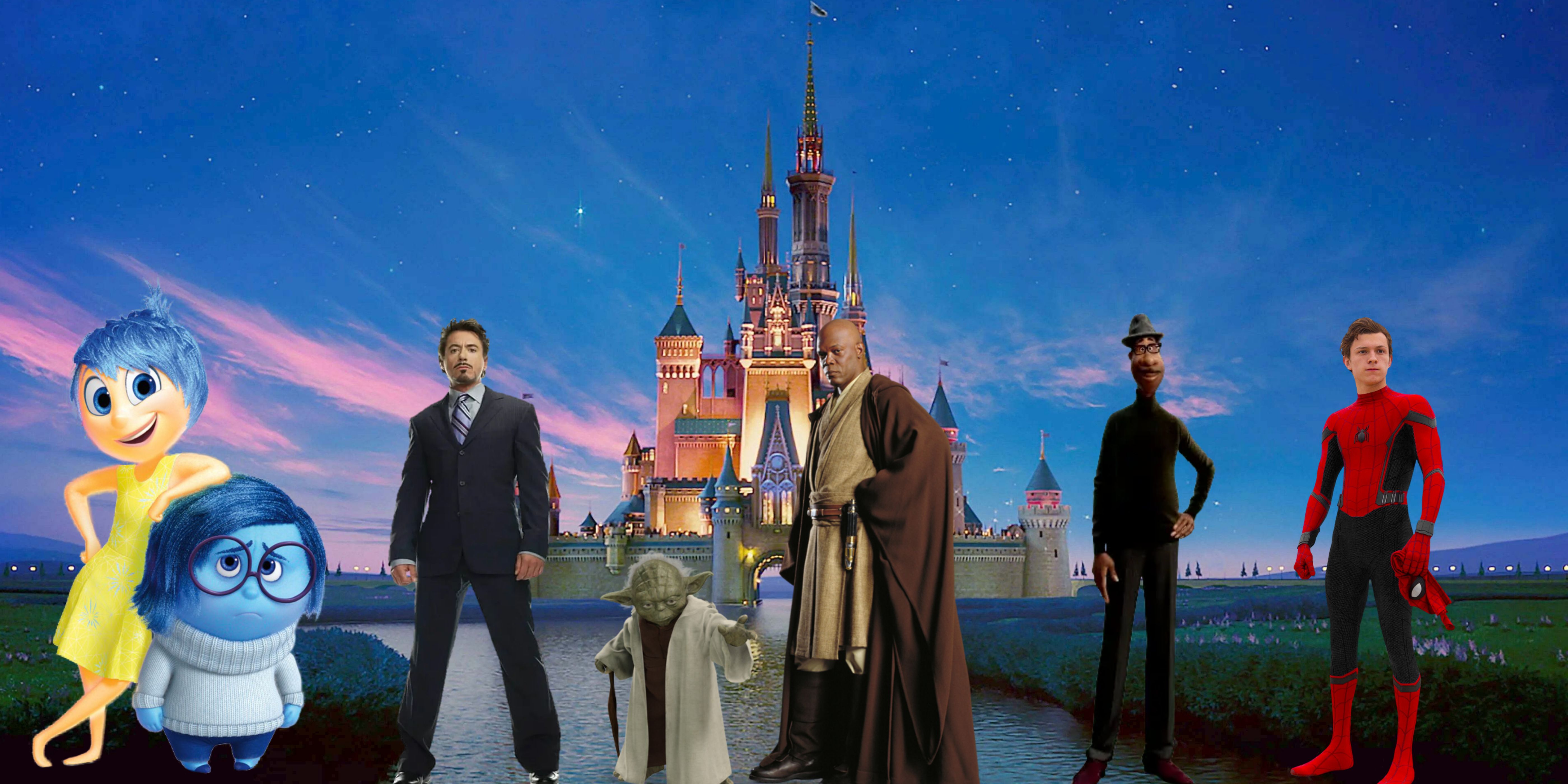 Gathering of Disney Heroes in front of Disney Castle