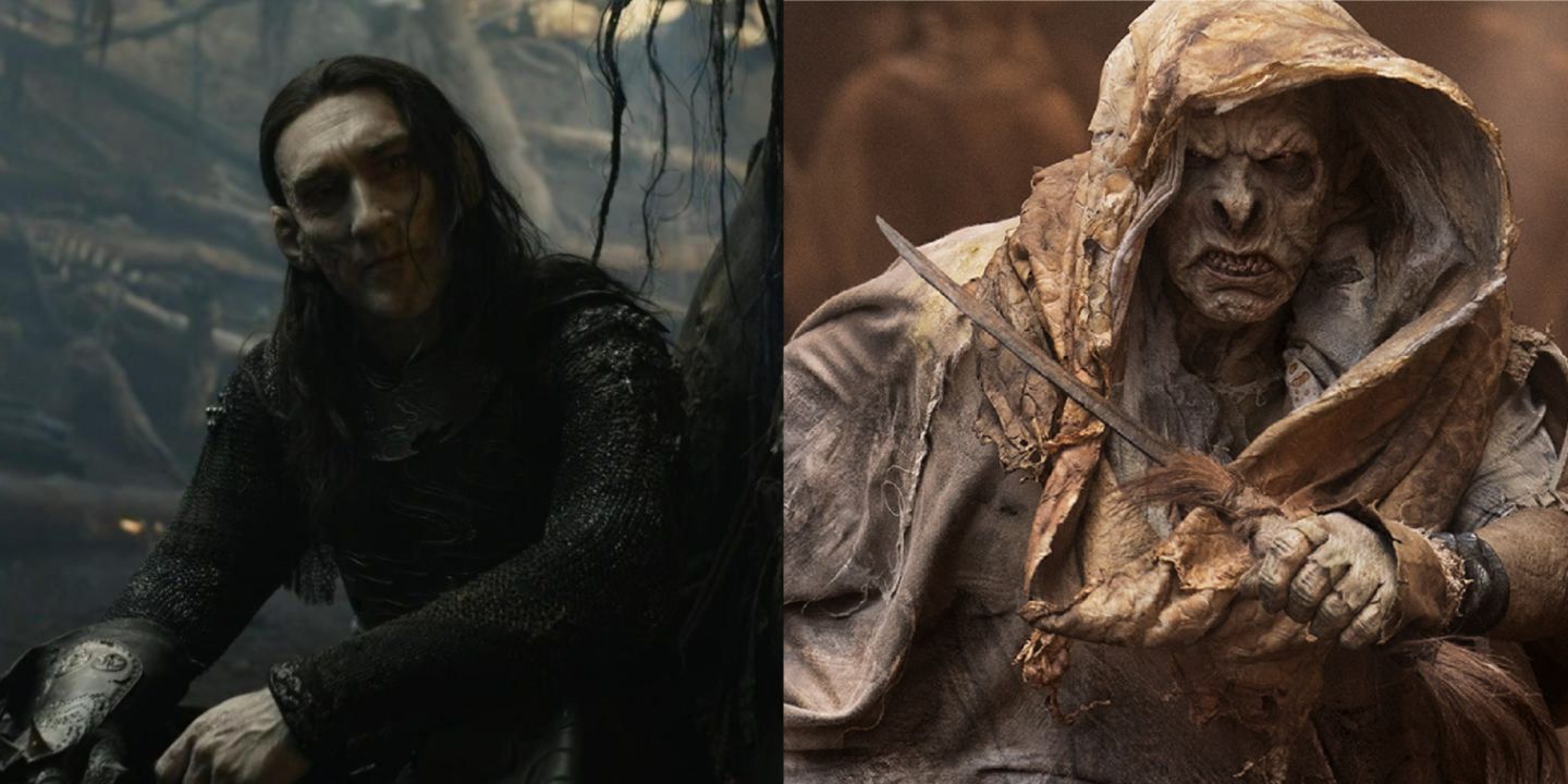 A split image of Adar and an Orc in Lord of the Rings; The Rings of Power