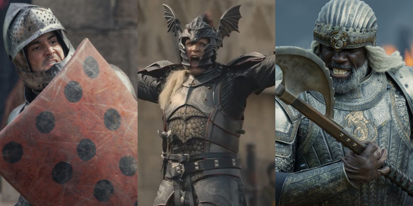A split image of Criston Cole, Daemon Targaryen, and Corlys Velaryon in House of the Dragon