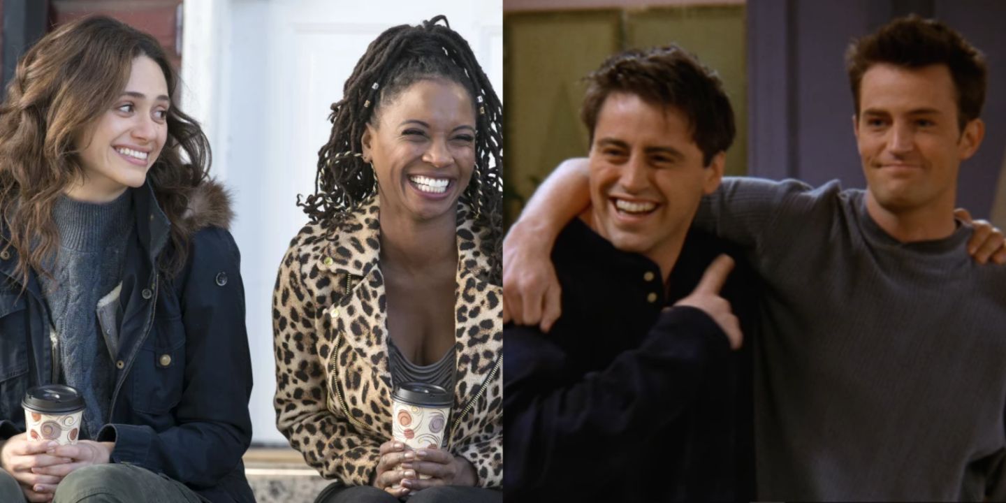 A split image of Fiona and V in Shameless and Chandler and Joey in Friends