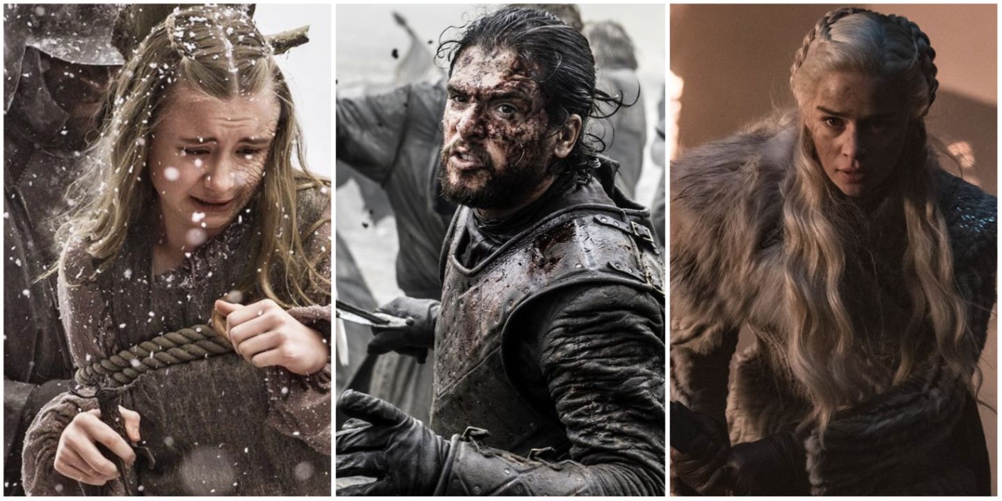 A split image of Shireen Baratheon, Jon Snow, and Daenerys Targaryen in Game of Thrones