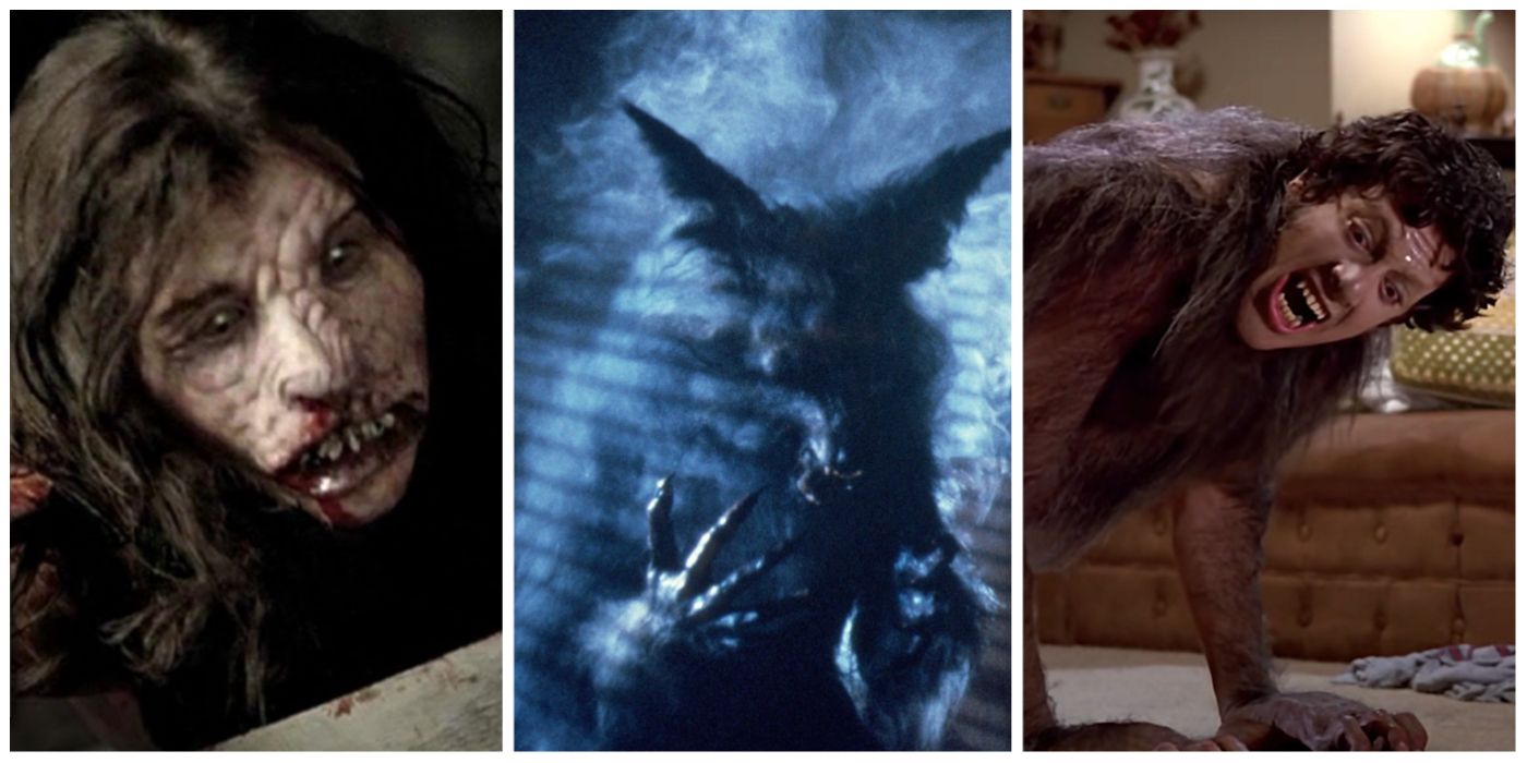 A split image of the werewolves from Ginger Snaps, The Howling, and An American Werewolf In London