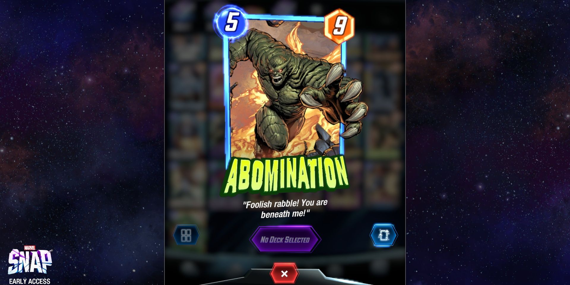 Abomination's Card in Marvel Snap.