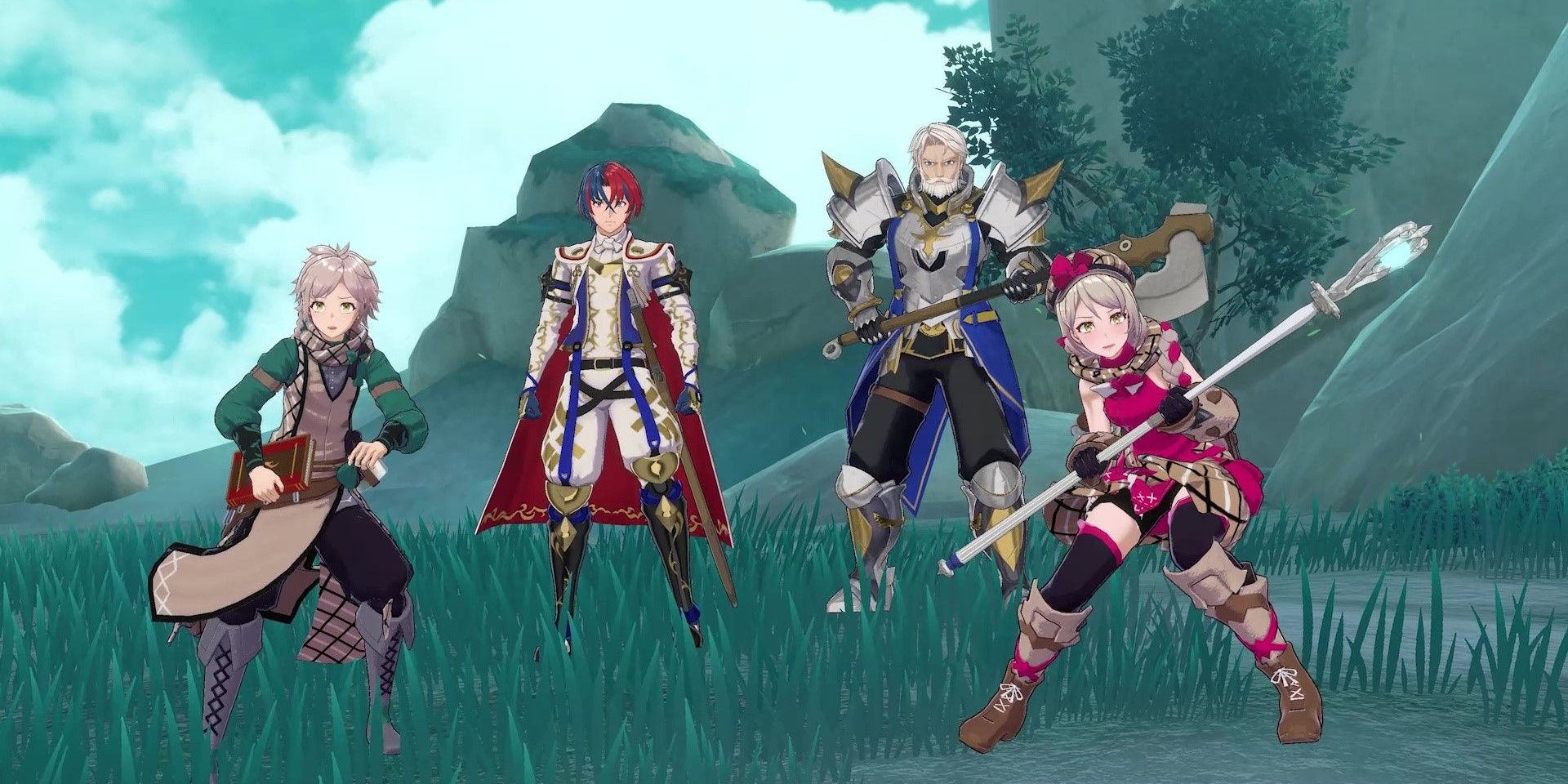 Alear, Vander, Clan, and Flamme from the FE Engage Premiere Trailer