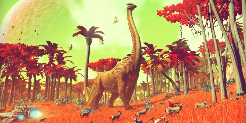 Alien dinosaurs roam the planet in No Man's Sky