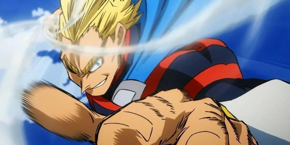All Might fighting in his younger days in My Hero Academia.