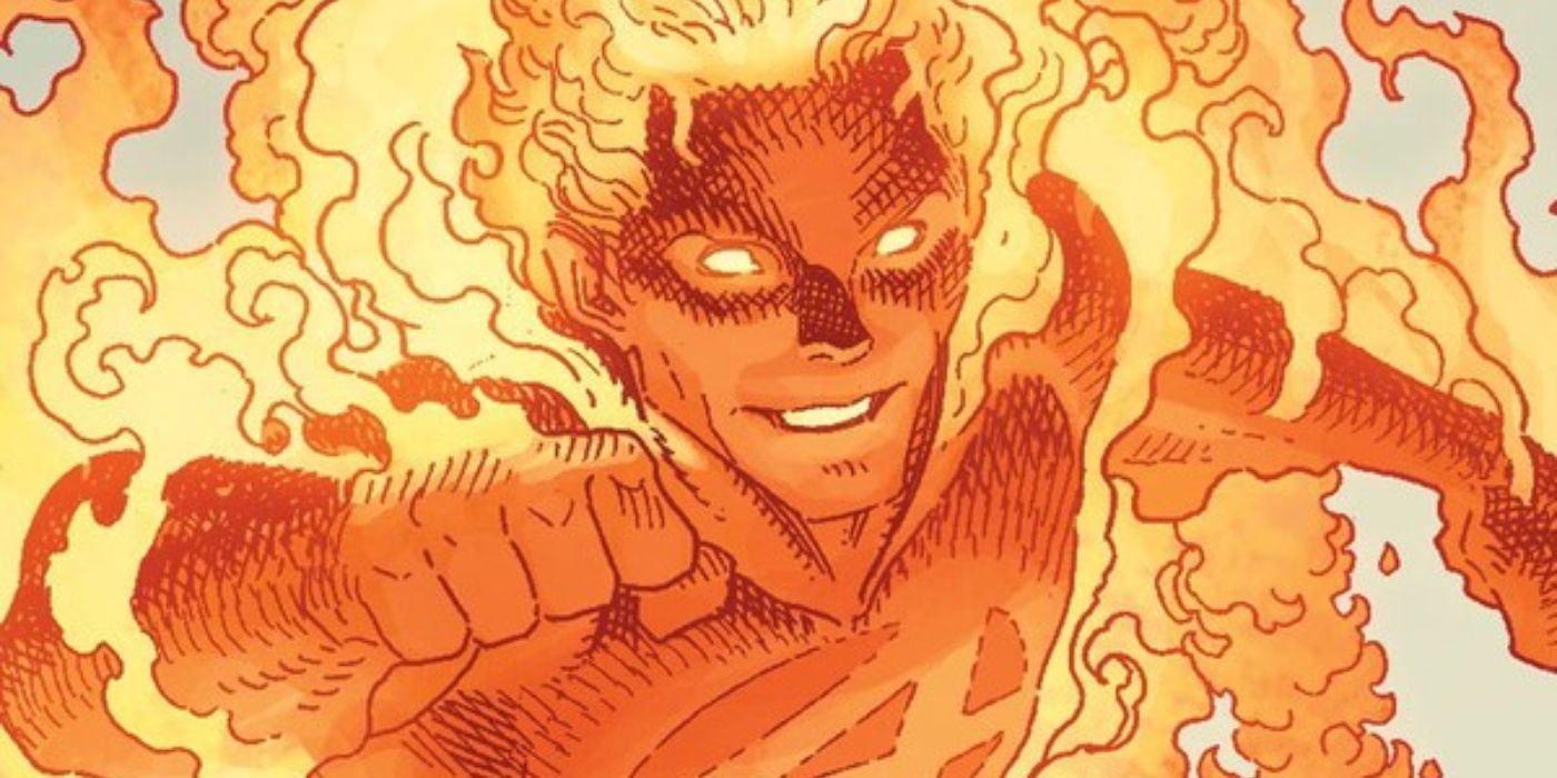 Art Adams' depiction of the Human Torch smiling and flying forward