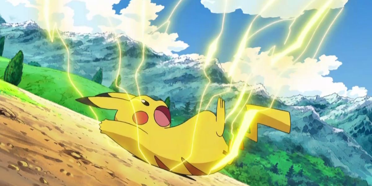 Ash's Pikachu using a Thunderbolt Counter Shield in the Pokemon anime