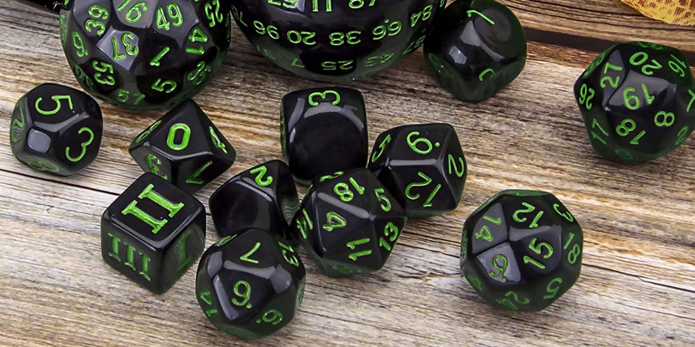AUSTOR polyhedral dice in black and green