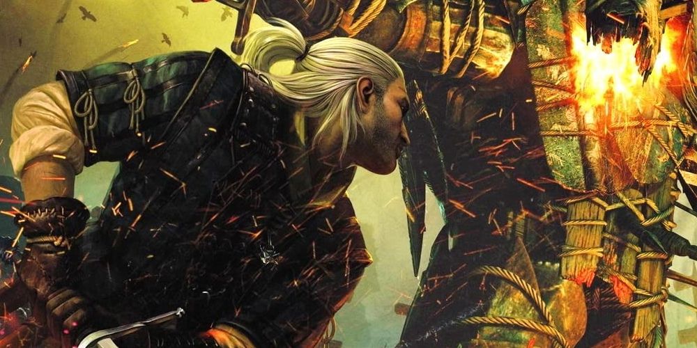 Geralt of Rivia on the cover of Baptism of Fire The Witcher Novel