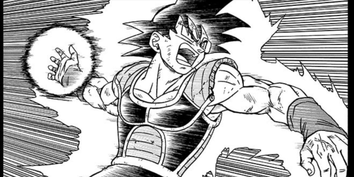 Bardock unleahing his Final Spirit Cannon attack on Gas in Dragon Ball Super Manga Chapter 80