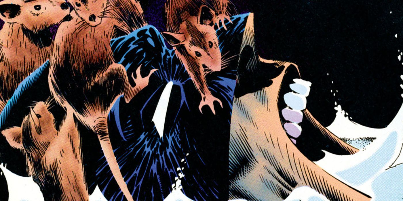 Batman drowning while covered in rats.