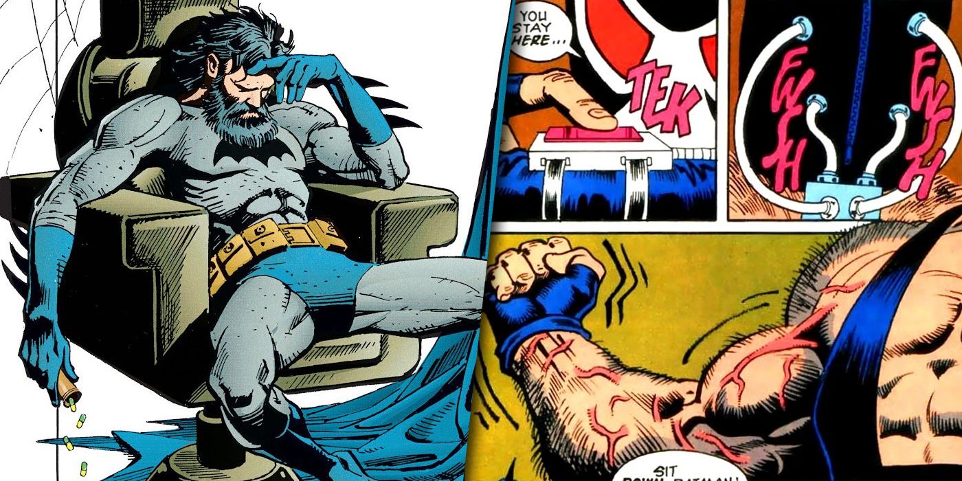 Batman using Venom split image with Bane using Venom