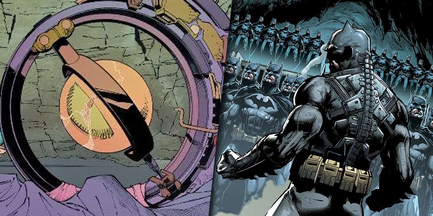 Batman's cloning machine and an army of clones in the future split image