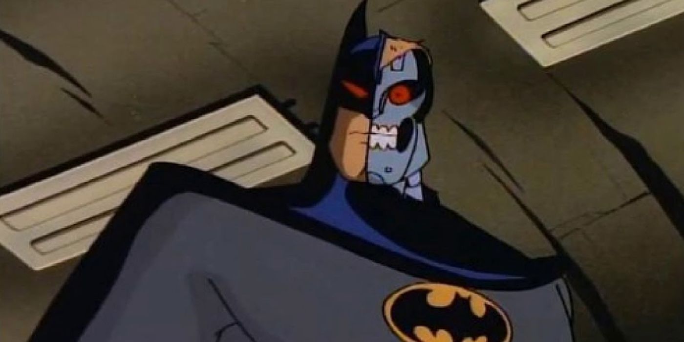 BatBatman's robotic duplicate with his face ripped off in Batman: The Animated Series.