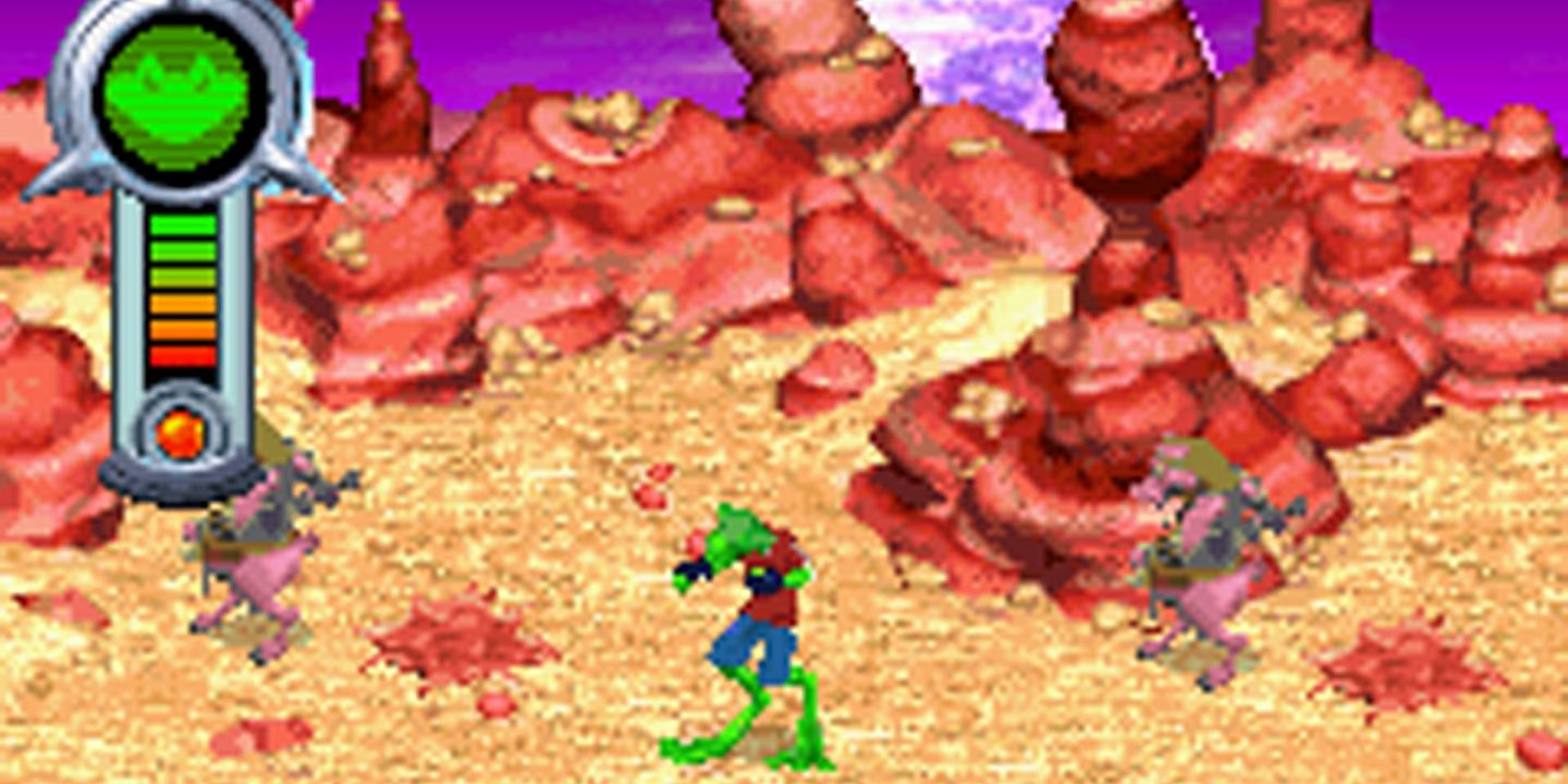 One of the Battletoads takes on enemy rats.
