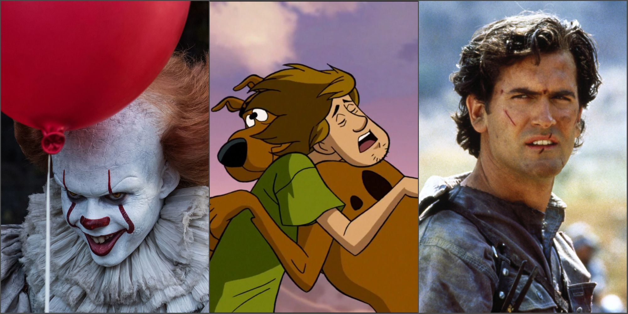 Movies: Pennywise from IT, Scooby-Doo & Shaggy from the Scooby-Doo franchise, and Ash Williams from Evil Dead