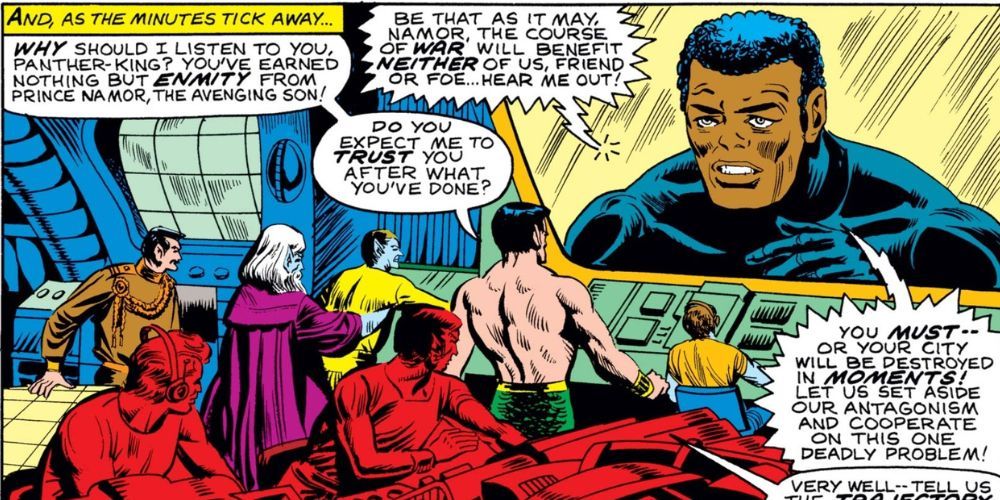 Namor receives a video transmission from Black Panther, informing Namor of his surrender