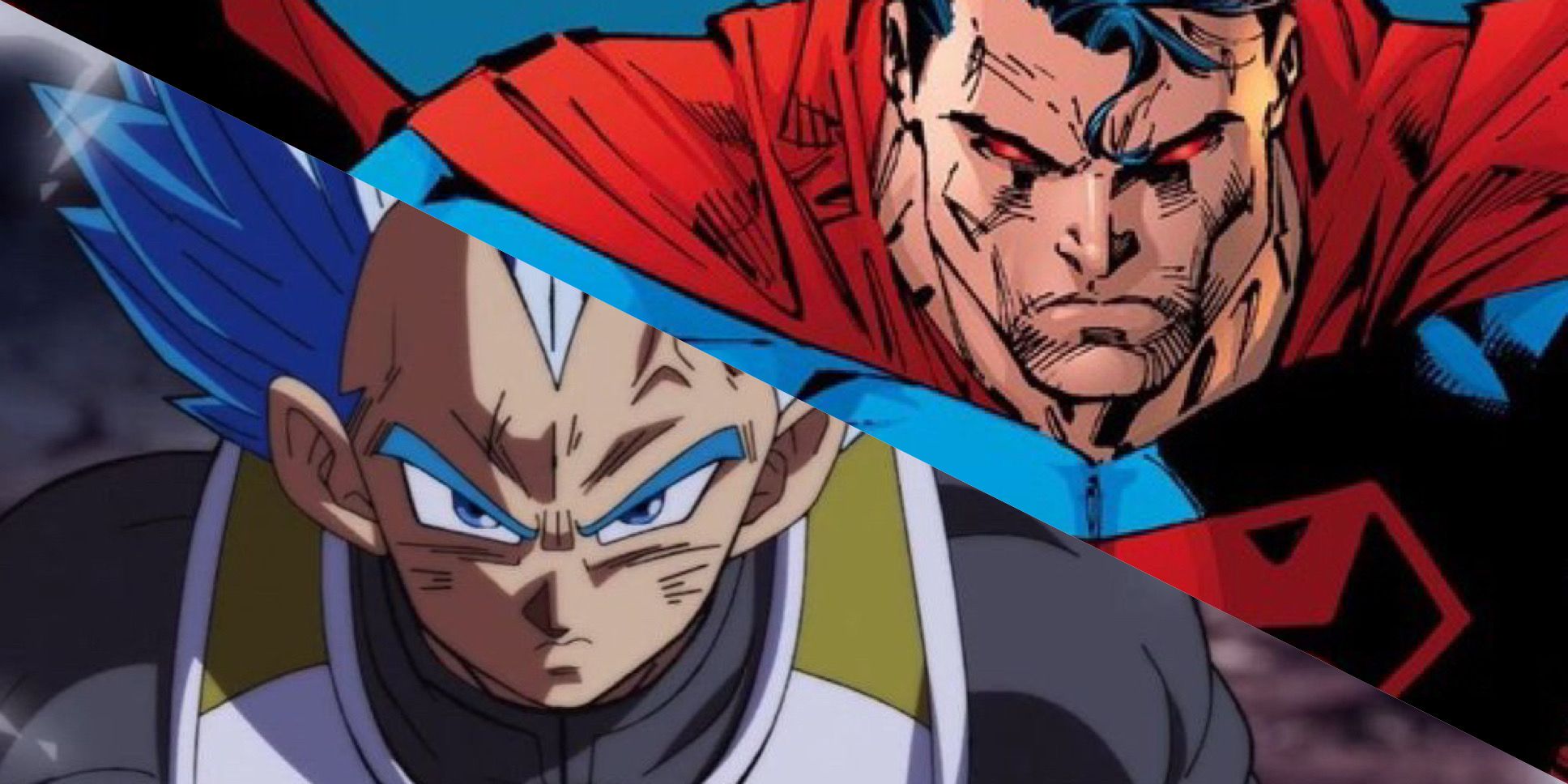 Vegeta from Dragon Ball and Superman looking ready to fight