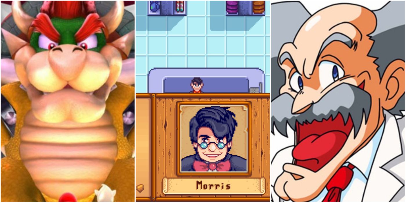 A collage of Bowser, Morris, and Dr. Wily