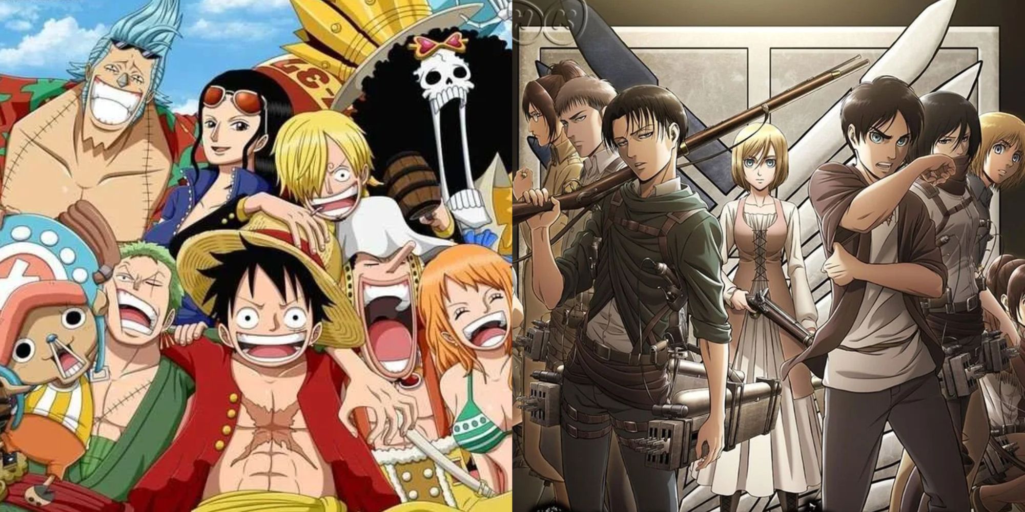 The ensemble casts of One Piece and Attack on Titan