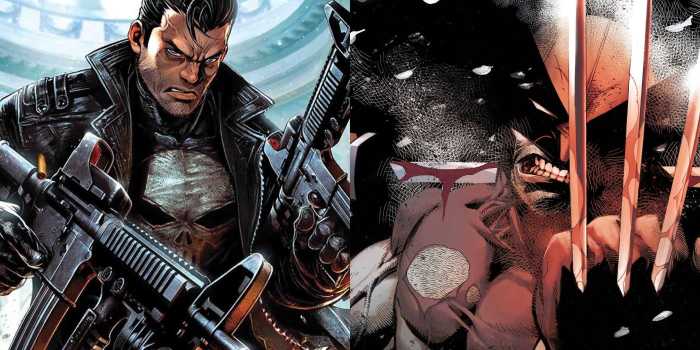 A split image of Marvel Comics' Punisher and Wolverine