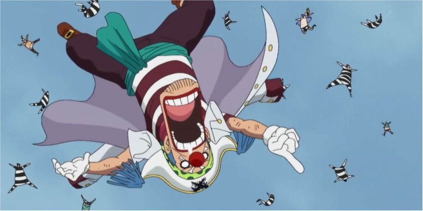 Buggy the clown being defeated by Luffy in One Piece.