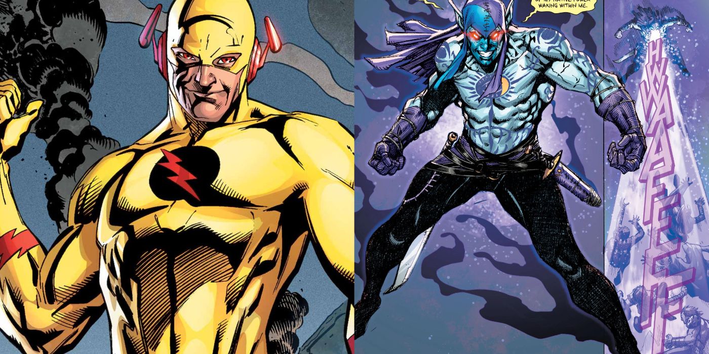A split image of DC Comics' Reverse Flash and Eclipso