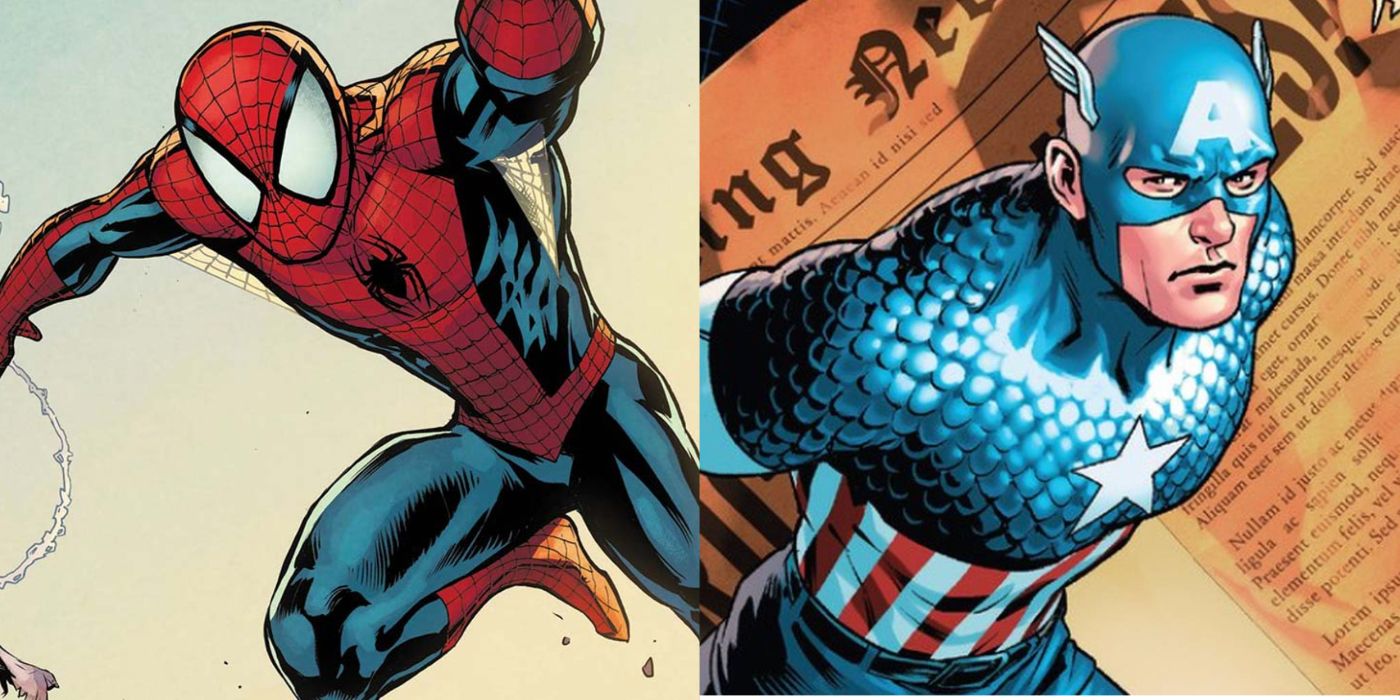 A split image of Marvel Comics' Spider-Man and Captain America