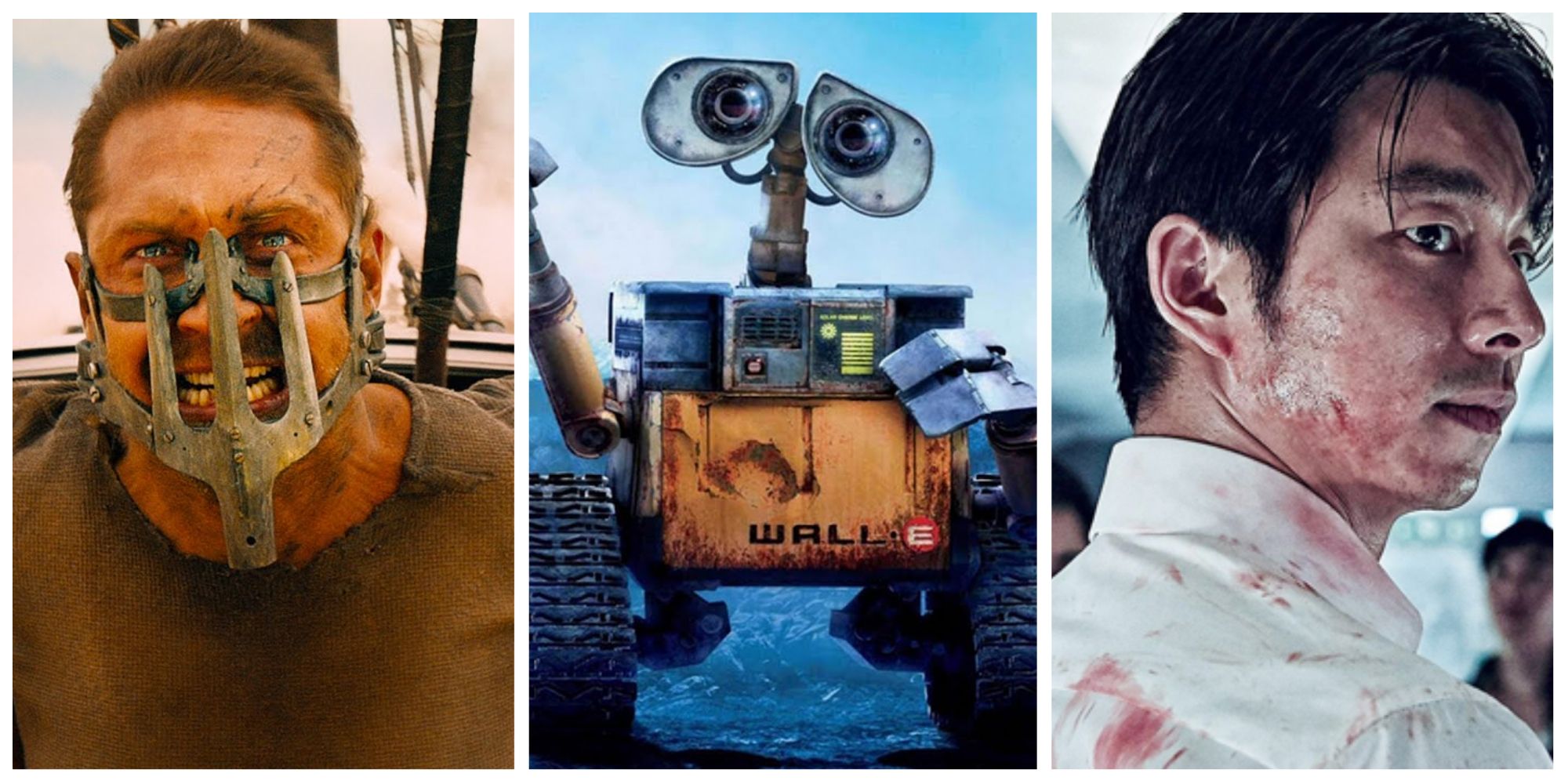 Collage of mad max fury road, wall-e, and train to busan