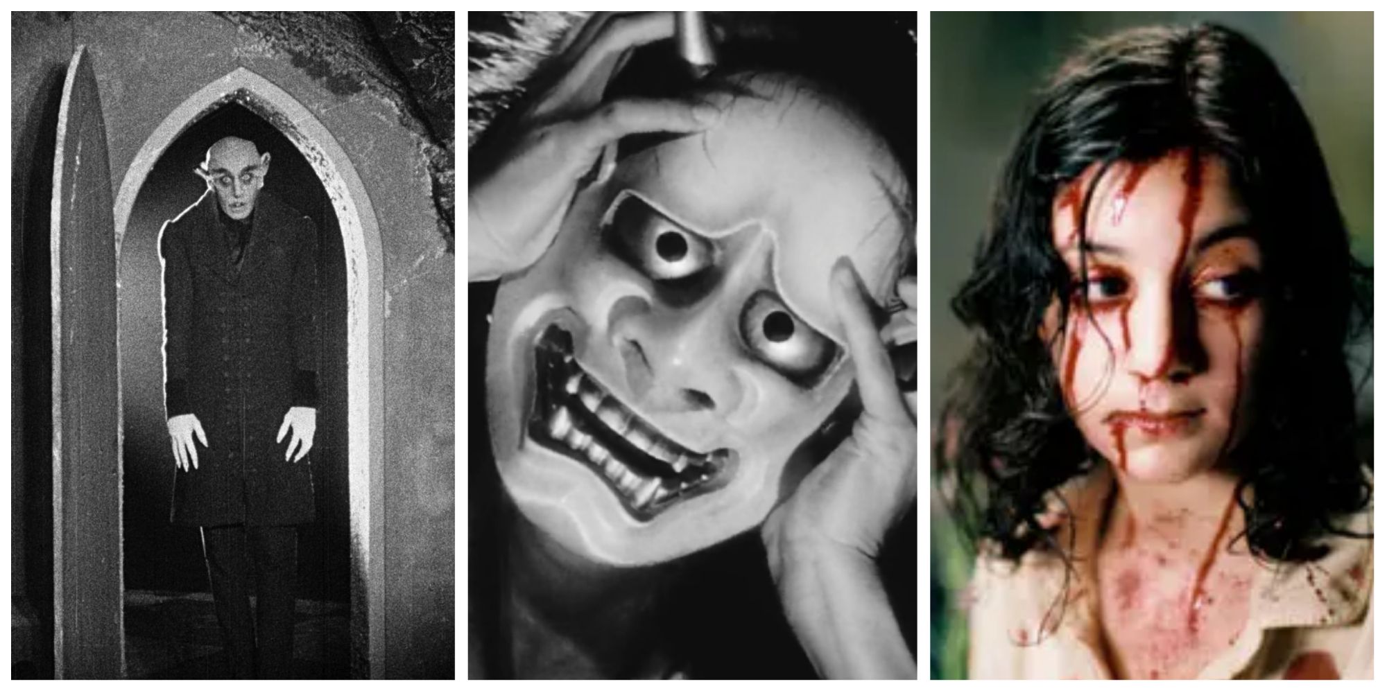 Collage of nosferatu, onibaba, and the phantom carriage