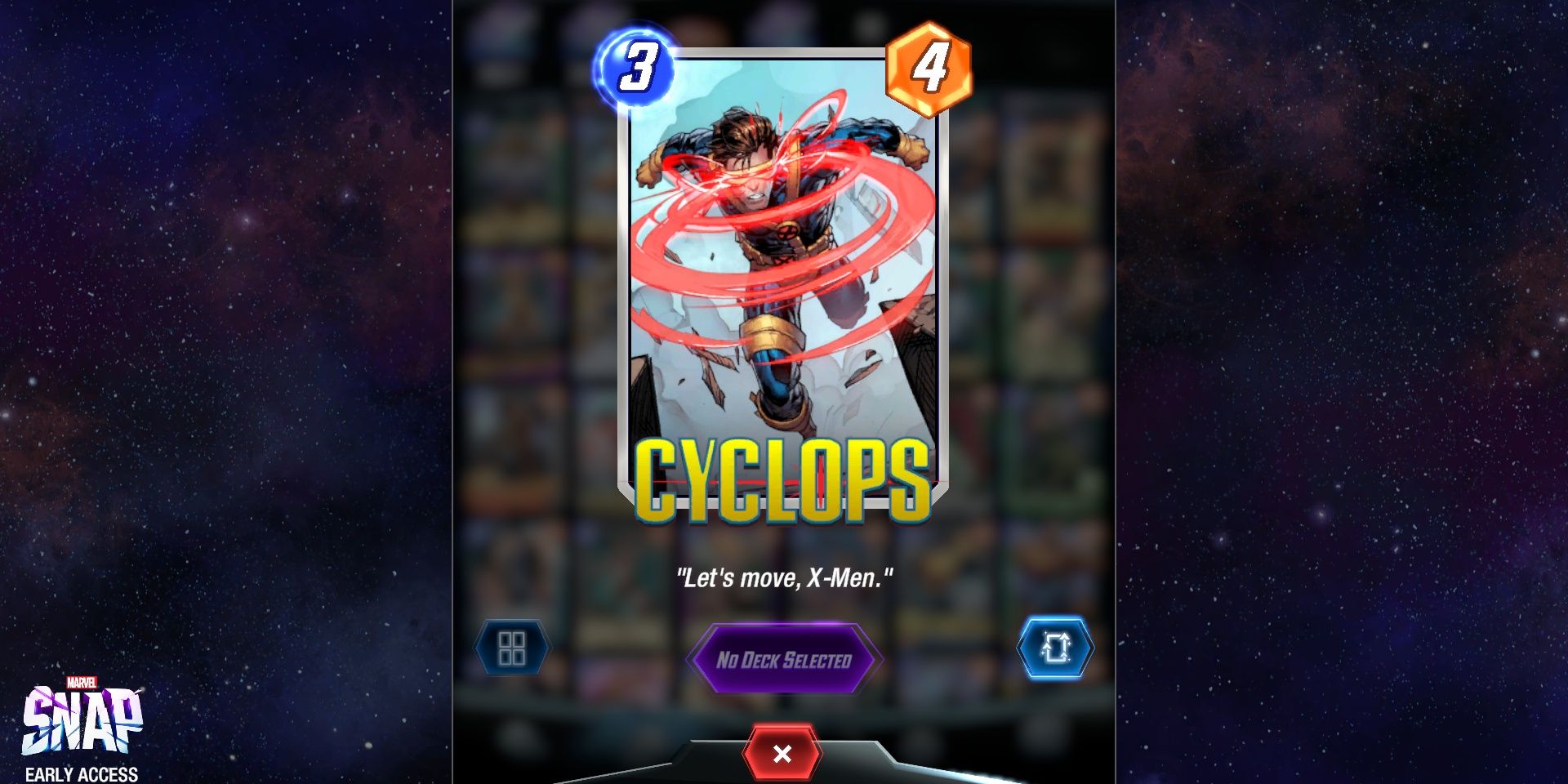 Cyclops' Card in Marvel Snap.