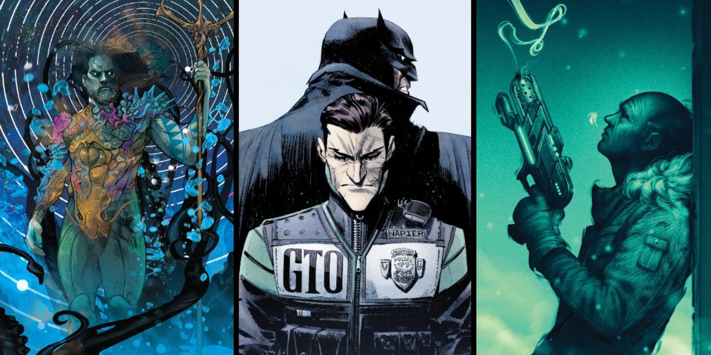 A split image of Aquaman: Andromeda, Batman: White Knight, and Captain Cold from DC Comics