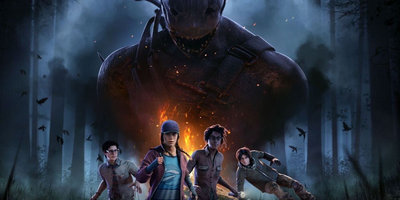 Four survivors fleeing on the art for Dead by Daylight game