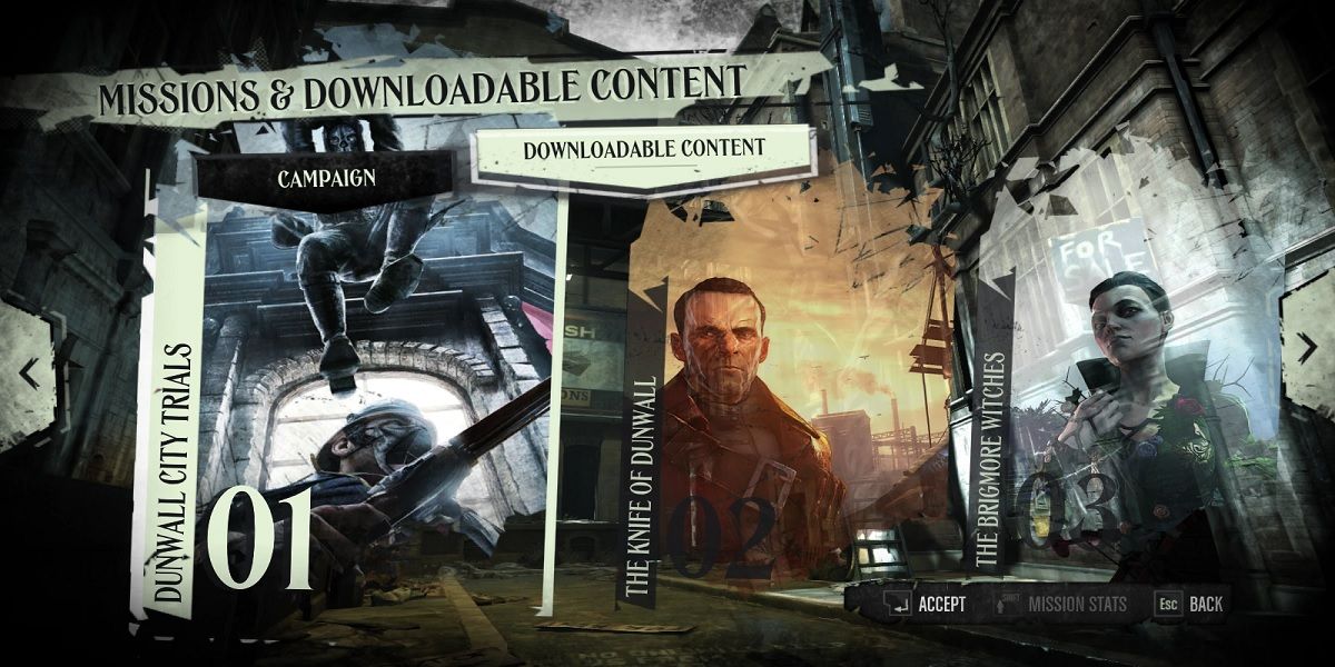 DLC selection screen in Dishonored