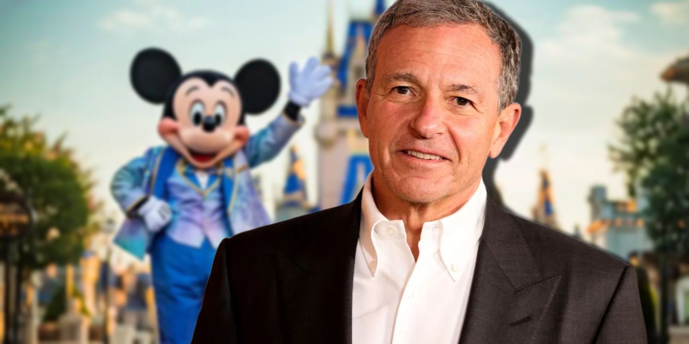 Bob Iger in front of Disneyland and Mickey Mouse